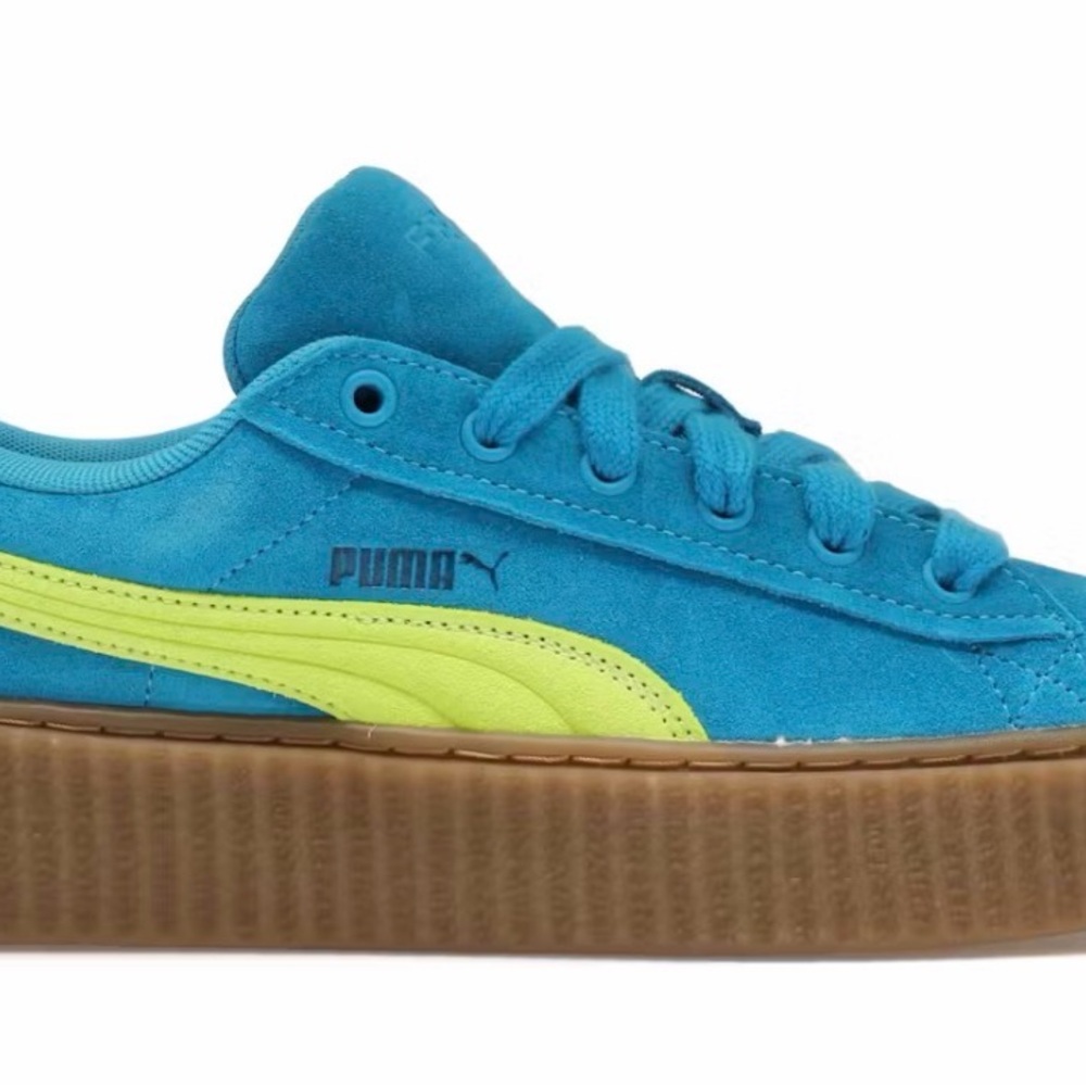 Puma Creeper Phatty Teal Suede Platform Sneaker with Neon Yellow Accent